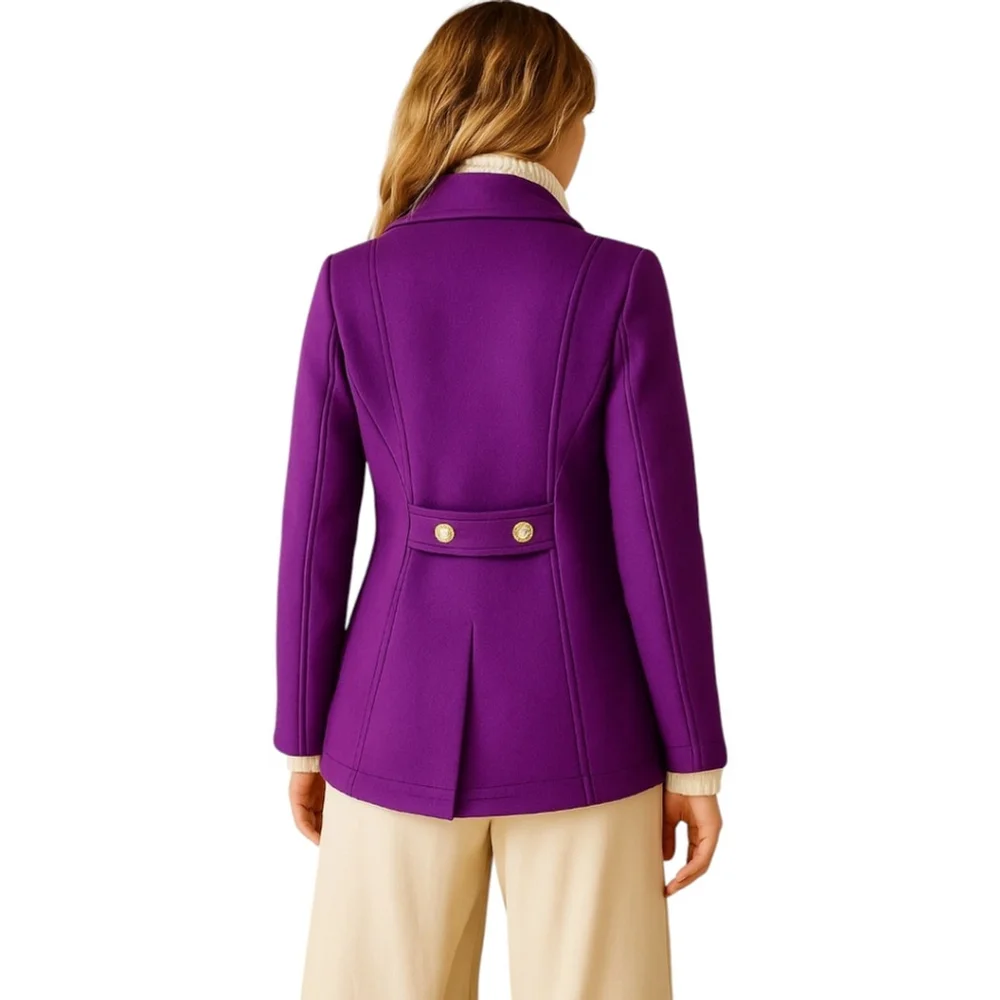 J.Crew Royal Purple Wool Peacoat Italian Stadium Cloth | Golden Crest Buttons 4